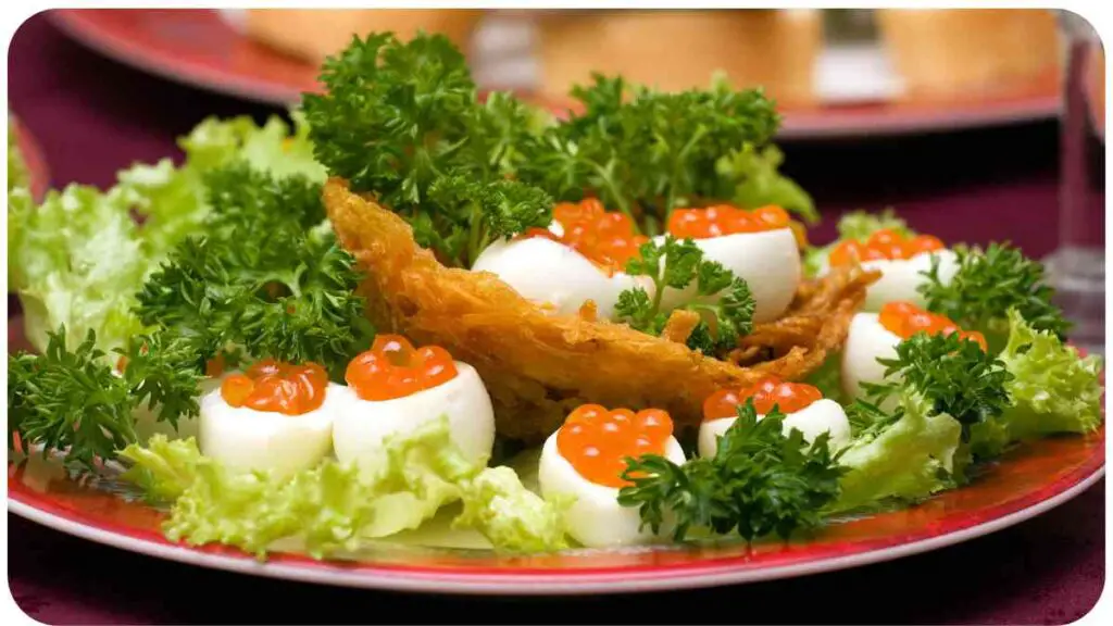 a plate of food with eggs and vegetables on it